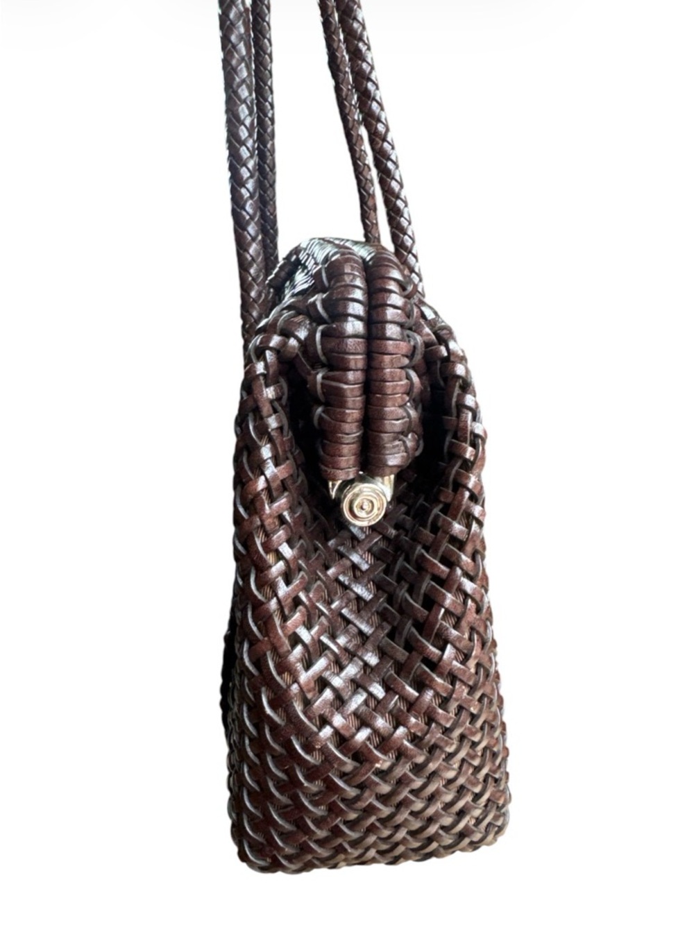 MONSAC Italian Luxury Woven Leather Top-Handle Shoulder Tote Bag Brown Y2K 11x8 - Picture 3 of 11